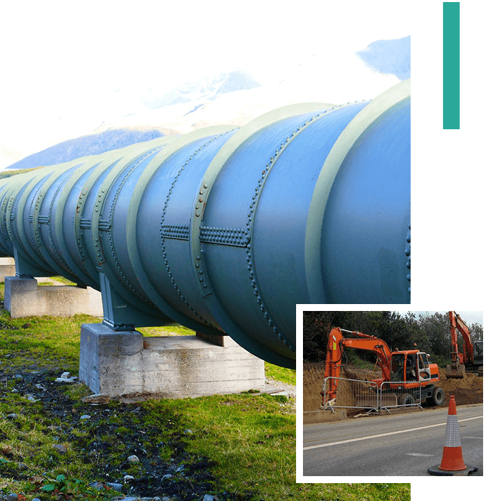 Large pipeline with construction site inset.